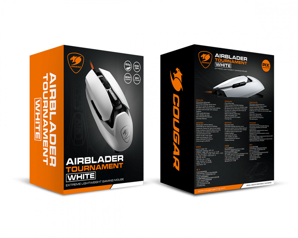 Mouse Gamer Cougar Óptico AirBlader Tournament / Alámbrico / USB-A / 20.000DPI / Blanco