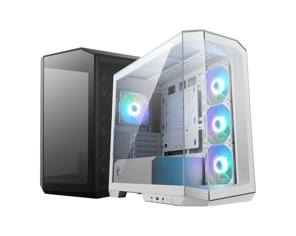 Gabinete MSI MAG PANO M100R PZ / Cristal / ARGB / Micro-Tower, Micro-ATX/ITX / USB 3.2 / Sin Fuente / 4 Ventiladores ARGB Instalados / Blanco / MAG PANO M100R PZ WHITE / Solo compatible con tarjetas madre MSI PROJECT ZERO