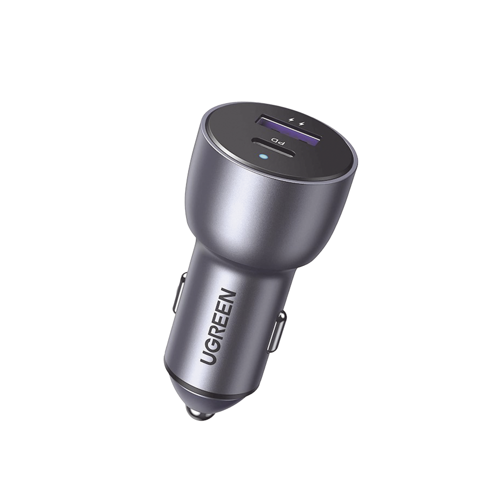 Cargador de Auto 42.5W | Puerto USB-A y USB-C | Carga Rápida | Compatible con Vehículos de 12 y 24 VCD | PD3.0 + QC3.0 | Chip Inteligente | Diseño Compacto Mayor Eficiencia Energética | Caja de Aluminio.