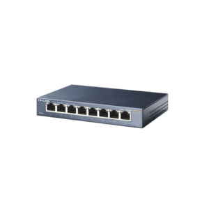 Switch Gigabit no administrable de 8 puertos 10/100/1000 Mbps / Tecnología Plug and Play / Carcasa de Metal / Soporte de Montaje en Rack.