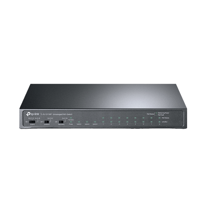 Switch PoE+ No Administrable De Escritorio 11 Puertos / 8 puertos 10/100 Mbps PoE af/at Inteligiente / Presupuesto 124 W / Hasta 250 metros