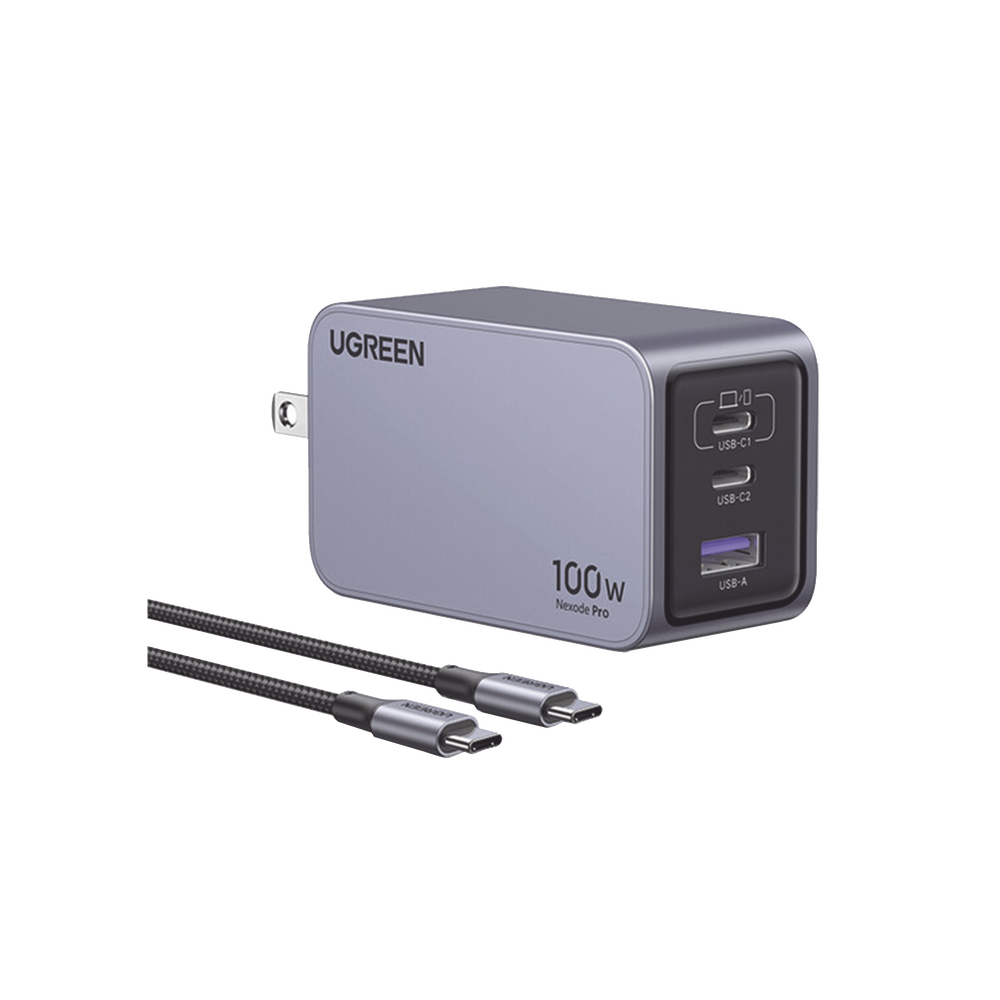 Cargador de 100W serie Nexode Pro | 3 Puertos de Carga Rápida | 2 USB-C | 1 USB-A | Tecnología GaNInfinity | PD3.1 de 100W / QC4.0 | Tecnología de Protección Térmica | Optimiza la Carga | Caja de Aluminio | Incluye Cable