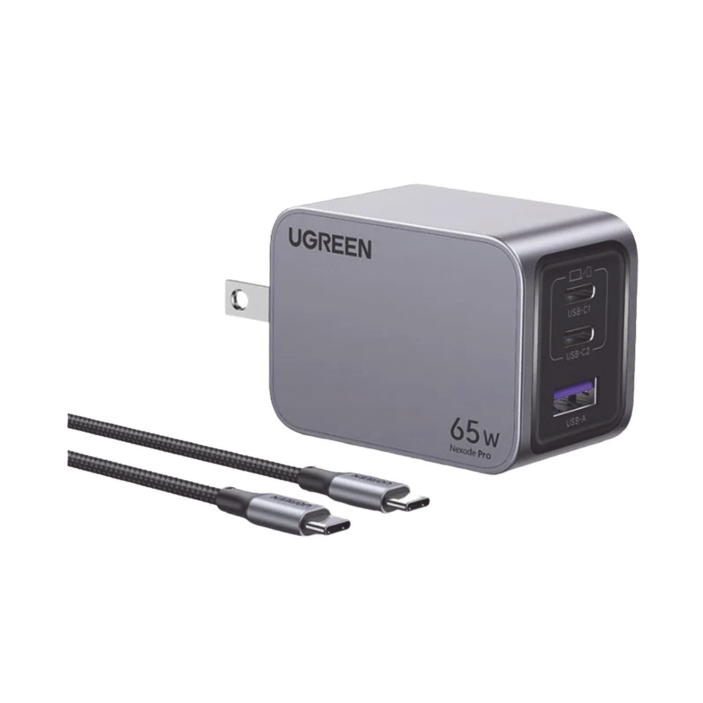 Cargador de 65W serie Nexode Pro | 3 Puertos de Carga Rápida | 2 USB-C | 1 USB-A | Tecnología GaNInfinity | PD3.1 de 65W / QC4.0 | Tecnología de Protección Térmica | Optimiza la Carga | Caja de Aluminio | Incluye Cable U