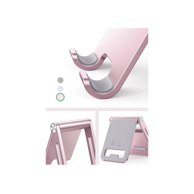 Soporte para Teléfono Celular de Aluminio / Angulo Ajustable / Amplia Compatibilidad con dispositivos de 4.7'' a 7.9'' / Antideslizante / Antiarañazos / Plegable / Color Rosa - Image 2