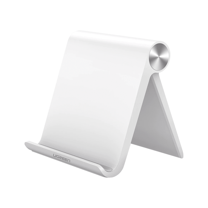 Soporte de Escritorio para Tablet / Ajustable de 0° a 100° / Goma Antiarañazos / Antideslizante / Amplia Compatibilidad con dispositivos de 4'' a 13'' / Plegable / ABS / Color Blanco