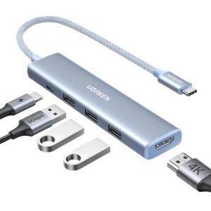 HUB USB-C (Docking Revodok) 5 en 1 | HDMI 2.0 4K@30Hz | 3 USB-A 3.0 (5Gbps) | USB-C PD Carga 100W | Chip de Última Generación | Cable de Nylon Trenzado de 25 cm | Carcasa de Aluminio | Color Azul.