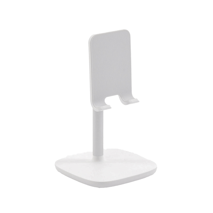 Soporte para Teléfono Celular & Tablet / Ajustable de 5° a 45° / Base Antideslizante / Protección de Silicona / ABS / Amplia Compatibilidad con dispositivos de 4'' a 7.9'' / Color Blanco
