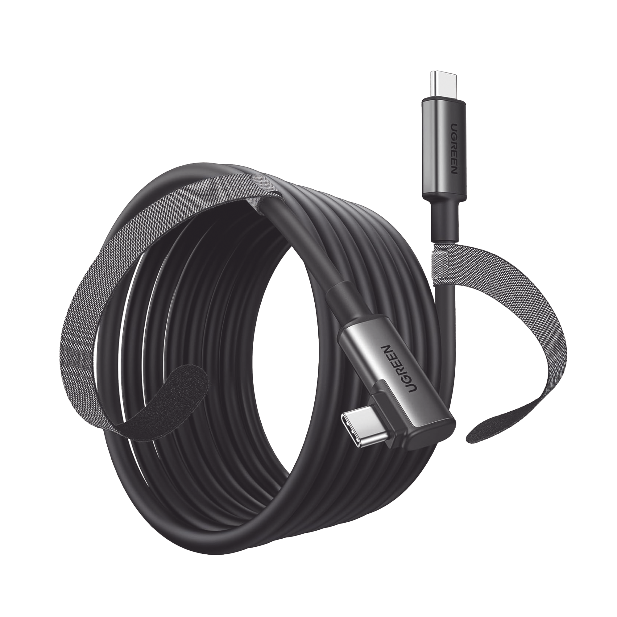 Cable USB-C a USB-C UGREEN 90629 / 5 Metros / Carga Rápida y Transferencia de Alta Velocidad / Conector Angulado / Nylon Trenzado / Caja de Aluminio